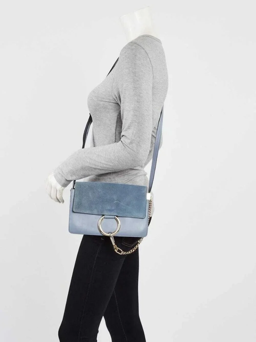 Chloe Blue Leather Small Faye Shoulder Bag